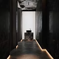 Modern Public Restroom Interior With Dark Walls Marble Sink And Recessed Lighting