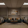Modern Hospital Ward Interior With Two Beds Green Sofa And Decorative Paintings