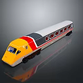Modern Train With Sleek Yellow Red Gray Exterior Design And Side Windows 3d model