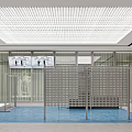 Modern Clothing Store Interior With Glass Walls Display Mannequins Blue Flooring And Grid Ceiling