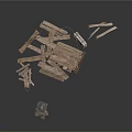 Stacked Wooden Planks And Metal Mesh Construction Components For Decorative Building