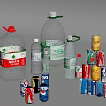 Various Beverage Containers With Different Sizes Bottled Water And Canned Drinks 3d model