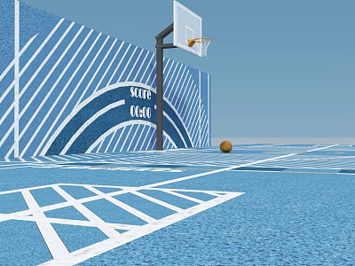 Blue White Striped Swing Door Design For Basketball Court Space 3d model