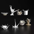 Decorative Ornament Set Featuring Silver Splash Design And Metallic Modern Decor Pieces 3d model