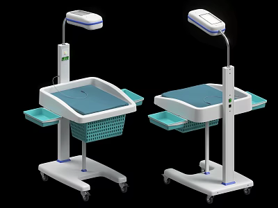 Medical Mobile Examination Cart With LED Light Blue Tabletop Storage Basket And Rolling Wheels 3d model