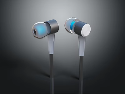 Modern In ear Wired Headphones With Blue LED Light And Ergonomic Design 3d model