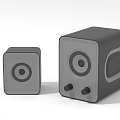 Two Cube Shaped Gray Speakers With Different Sizes And Circular Sound Drivers Design 3d model