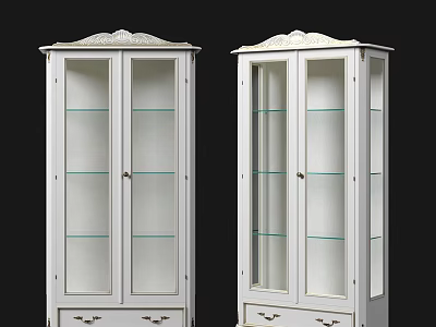 Elegant White Wine Cabinet Featuring Glass Doors Ornate Top And Bottom Drawers 3d model