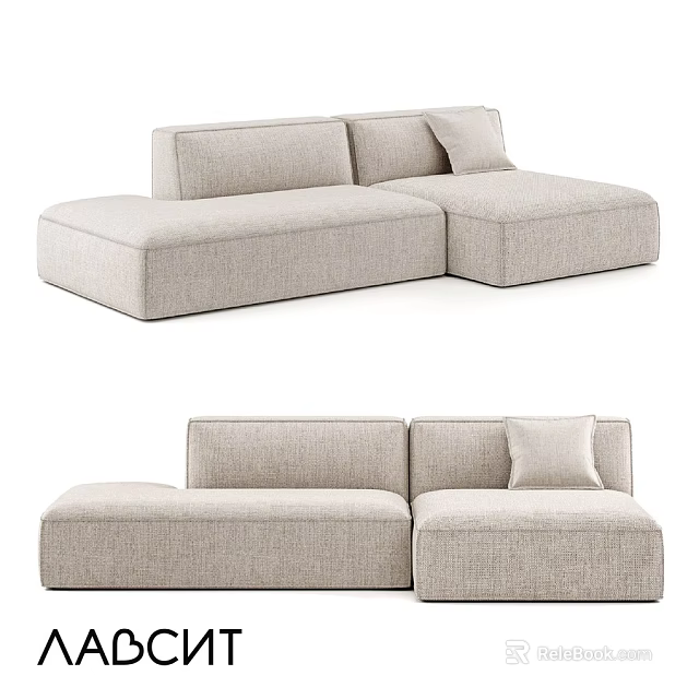 Modern Double Sofa With Light Beige Fabric Cushions And Modular Design 3d model 