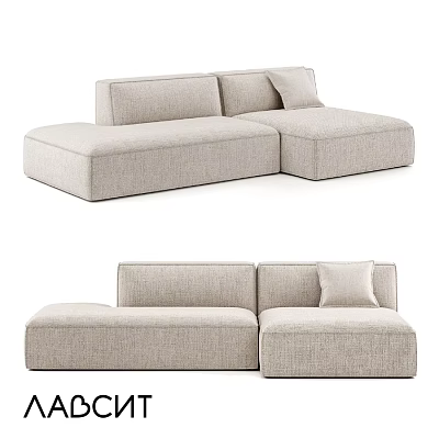 Modern Double Sofa With Light Beige Fabric Cushions And Modular Design 3d model