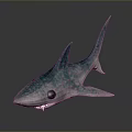 Cartoon Shark Character 3D Model With Blue Spots And Large Eyes Design