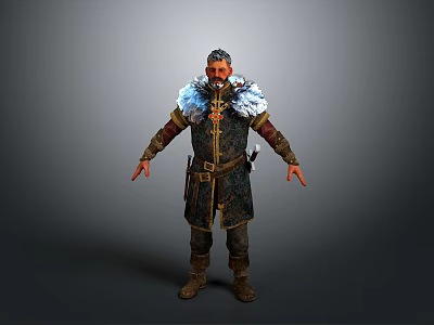 Viking Warrior 3D Character Model With Fur Trimmed Armor Leather Belt And Sword 3d model