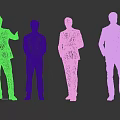 Four Men Standing in Suits Vests Blazers and Jeans with Different Poses