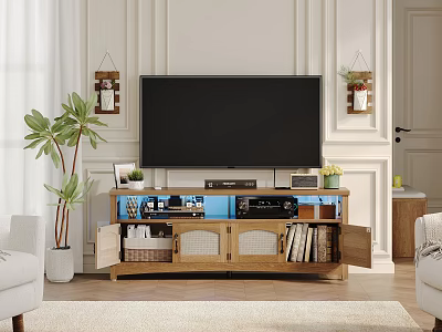 Modern Wooden TV Stand With Storage Drawers Open Shelves TV Screen And Living Room Decor 3d model