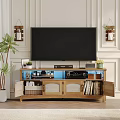 Modern Wooden TV Stand With Storage Drawers Open Shelves TV Screen And Living Room Decor