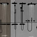Modern Bathroom Wall Mounted Shower Systems With Multiple Heads And Flowing Water 3d model