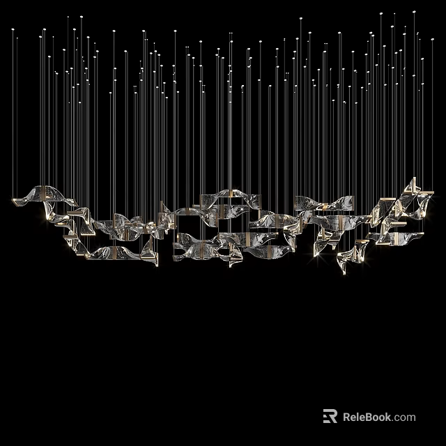 Modern Crystal Chandelier With Unique Hanging Design And Multiple Pendant Elements 3d model 