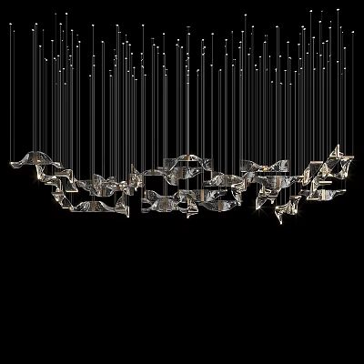 Modern Crystal Chandelier With Unique Hanging Design And Multiple Pendant Elements 3d model