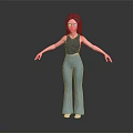 3D Woman with long black hair sleeveless light blue flared pants white shoes outstretched arms