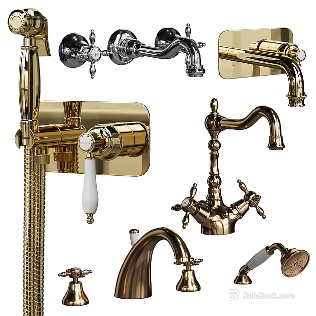 Stylish Washbasin Faucets with Brass Chrome Vintage and Modern Designs 3d model 