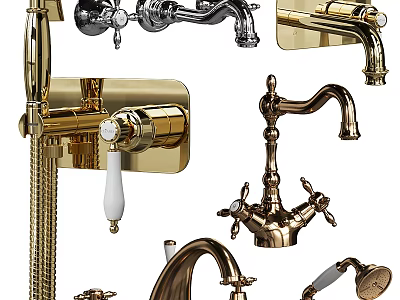 Stylish Washbasin Faucets with Brass Chrome Vintage and Modern Designs 3d model