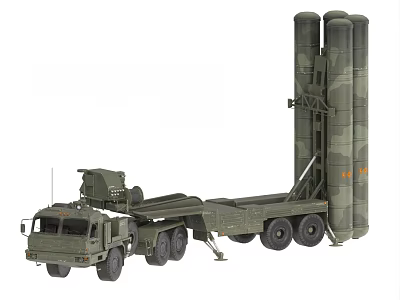 Camouflage Military Transport Truck Mounted With Multiple Missile Tubes Weapon System 3d model