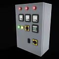 Gray Electrical Control Panel With Red Green Indicator Lights Meters Yellow Knobs And Black Buttons