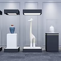 Elegant Modern Glass Showcase Shelves With LED Lighting Displaying Decorative Vases And Sculptures