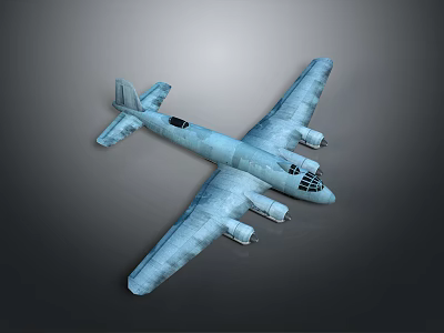 Detailed Light Blue Airplane With Four Engines Long Wings And Streamlined Fuselage 3d model