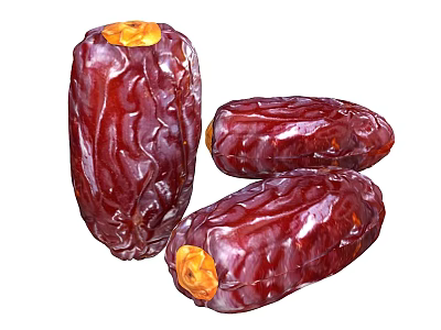 Natural Dried Dates With Dark Red Wrinkled Skin And Sweet Taste 3d model