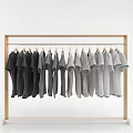 Row of Gray T-shirts Hanging On Wooden Hangers With Gradient Color From Dark To Light