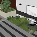 Modern Garden Landscape Design With Lush Plants Seating And Paving Lights 3d model