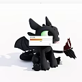 Cute Black Dragon Game Character With Large Green Eyes Black Wings And Red Object