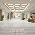 Modern Oriental Lobby Interior With Marble Floor Reception Desk And Green Plants