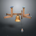 Wooden Frame Device With Hanging Brass Bell And Supporting Metal Arms