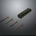 Green Multiple Rocket Launcher With Launch Tubes And Four Rockets Featuring Yellow Fins And Colored Stripes