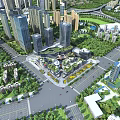 Birds Eye View Urban Planning With High Rise Buildings Green Spaces And Roads