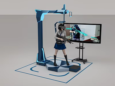 Blue VR Gaming Setup With Standing Platform And Large Screen 3d model