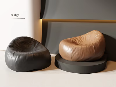 Modern Leather Bean Bag Chairs in Black and Brown for Living Room Decor 3d model