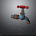 Rusty Blue Faucet With Red Handle As Vintage Household Item For Daily Use