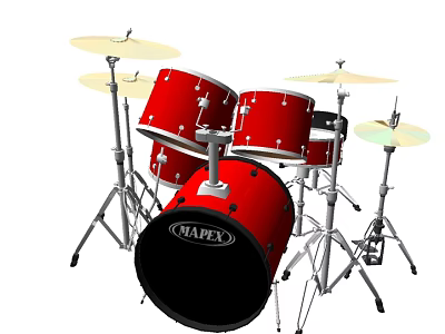 Mapex Red Complete Drum Set With Cymbals And Silver Metal Stands 3d model