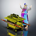 Traditional Robed Character With Mythical Creature Motifs On Golden Decorative Table