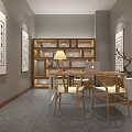 Chinese Style Tobacco And Alcohol Store Interior With Wooden Shelves And Display Cabinets