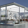 Modern Exhibition Booth for YIHO Group With Glass Structure Interior Tables Chairs And Decor Elements