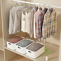 Organized Hanging Clothes With Colorful Storage Boxes On Shelf And Small Plant