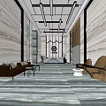 Elegant Hotel Lobby Interior With Marble Walls Modern Ceiling Reception Desk And Sofas