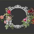 Colorful Roses Arrangement With Pink Red Blooms Butterfly Red Berries And Green Leaves
