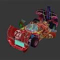 Red Racing Car With Number 22 Open Hood And Exposed Engine On Reflective Surface 3d model