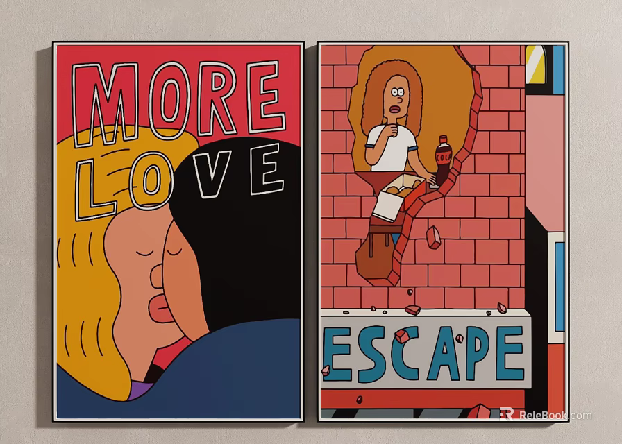 More Love And Escape Themed Art Posters Featuring Blond Character And Brick Wall 3d model 