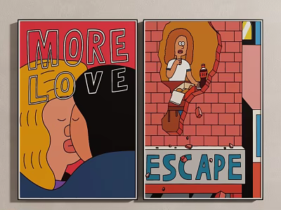 More Love And Escape Themed Art Posters Featuring Blond Character And Brick Wall 3d model